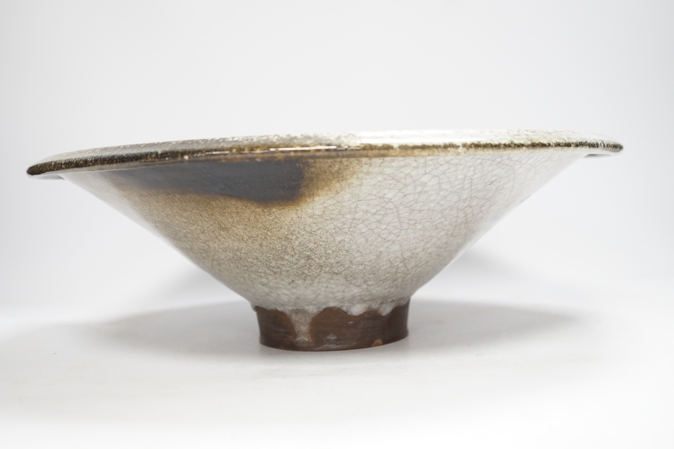 A Studio pottery crackle glaze bowl, 40cm diameter